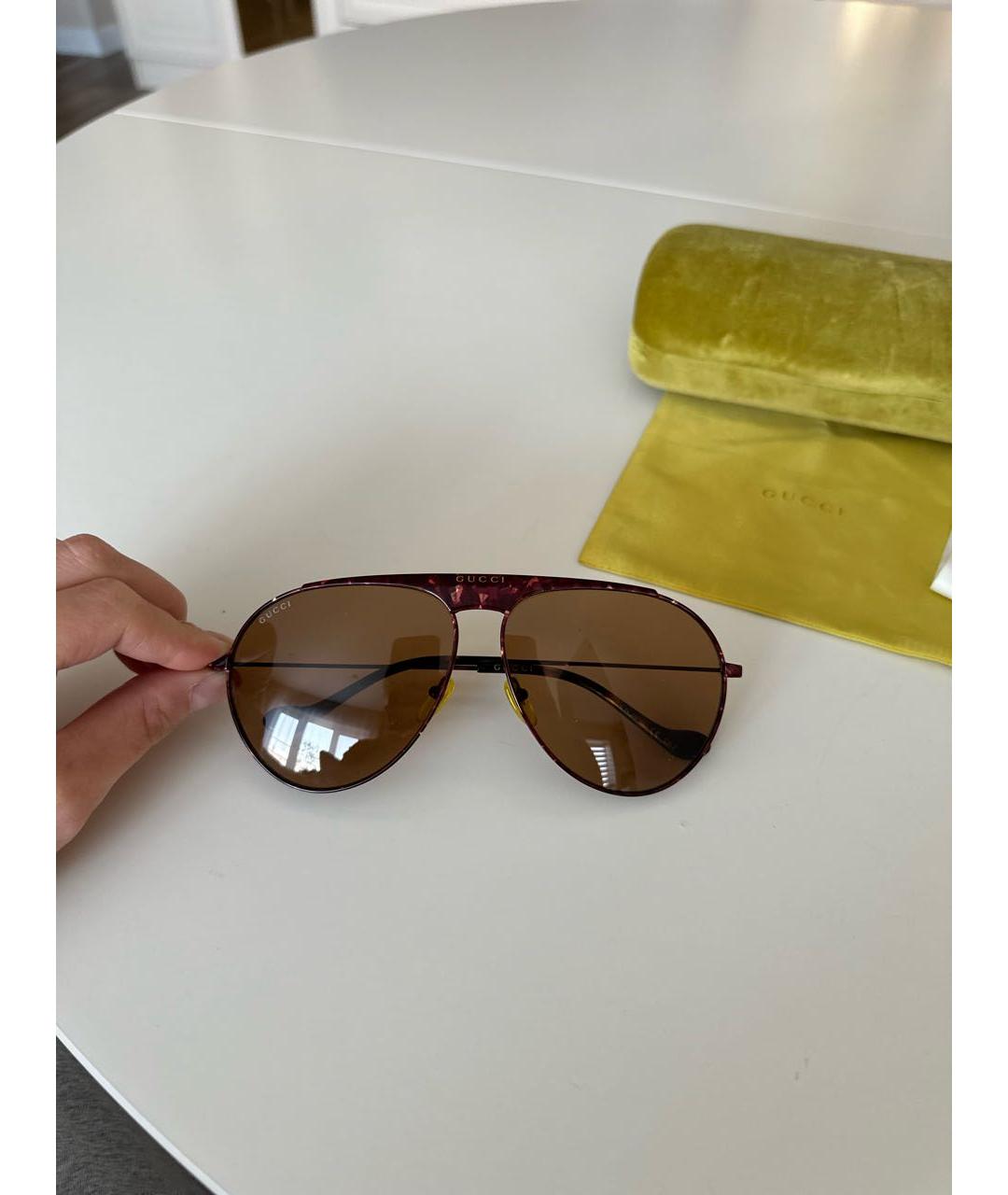GUCCI Коричневые металлические солнцезащитные очки, фото 5