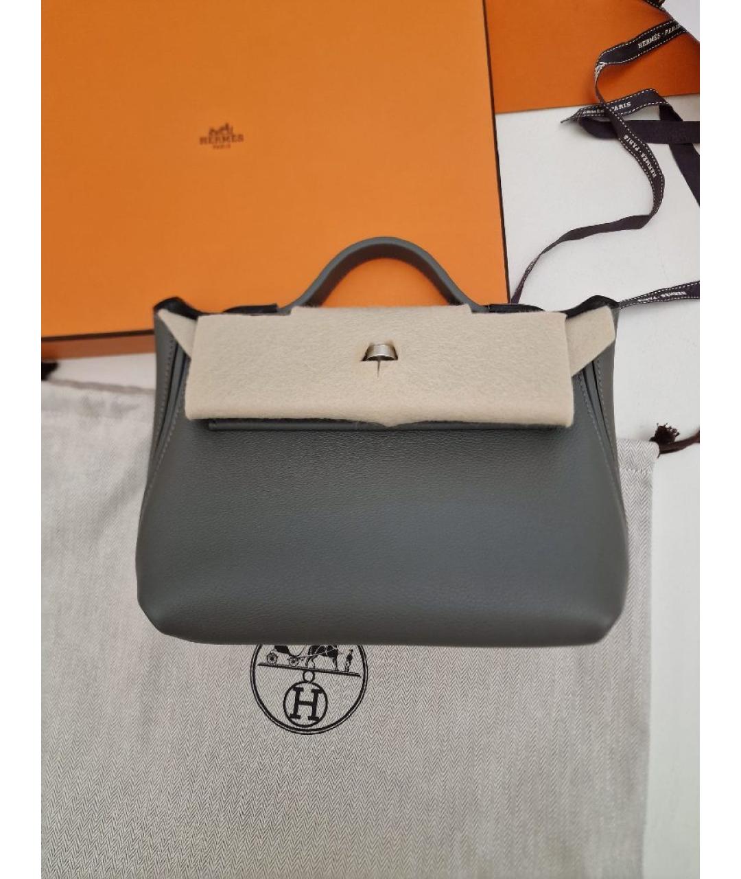 HERMES Серая кожаная сумка с короткими ручками, фото 5