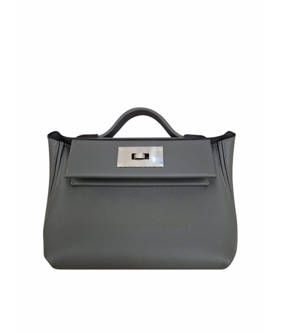 HERMES Серая кожаная сумка с короткими ручками, фото 1