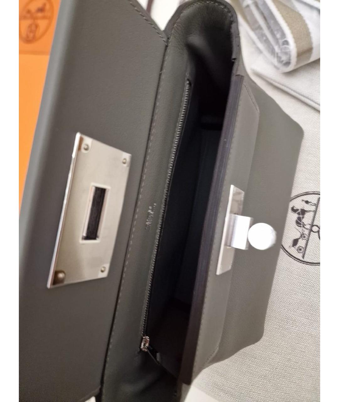 HERMES Серая кожаная сумка с короткими ручками, фото 4