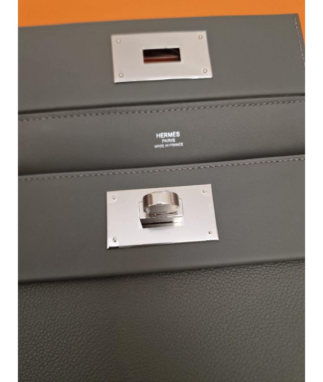 HERMES Серая кожаная сумка с короткими ручками, фото 9