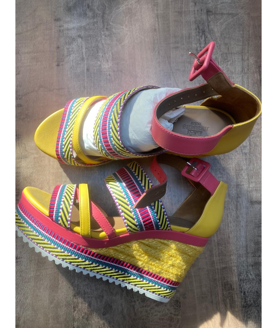 HERMES Желтые босоножки, фото 8