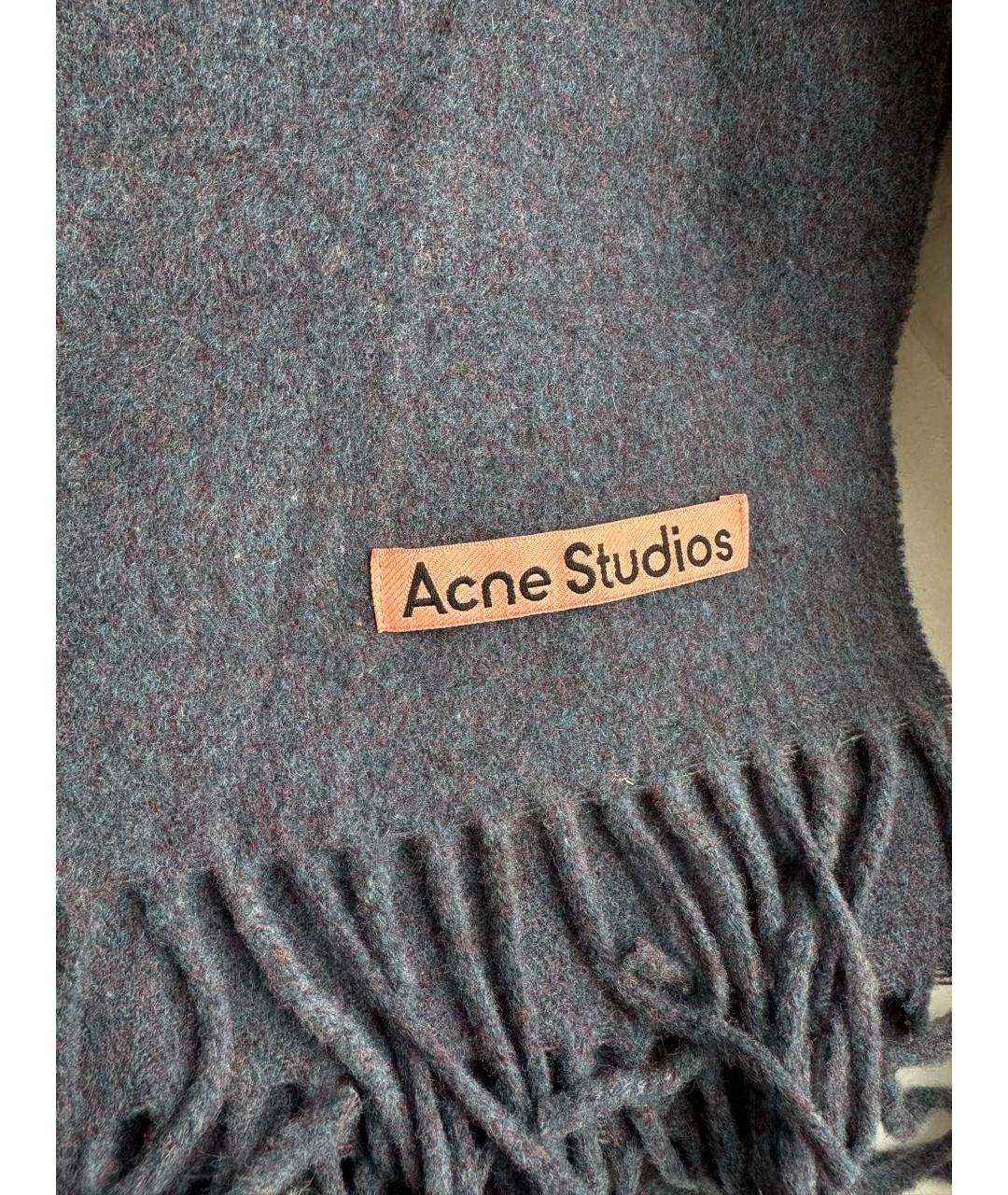 ACNE STUDIOS Темно-синий шерстяной шарф, фото 3