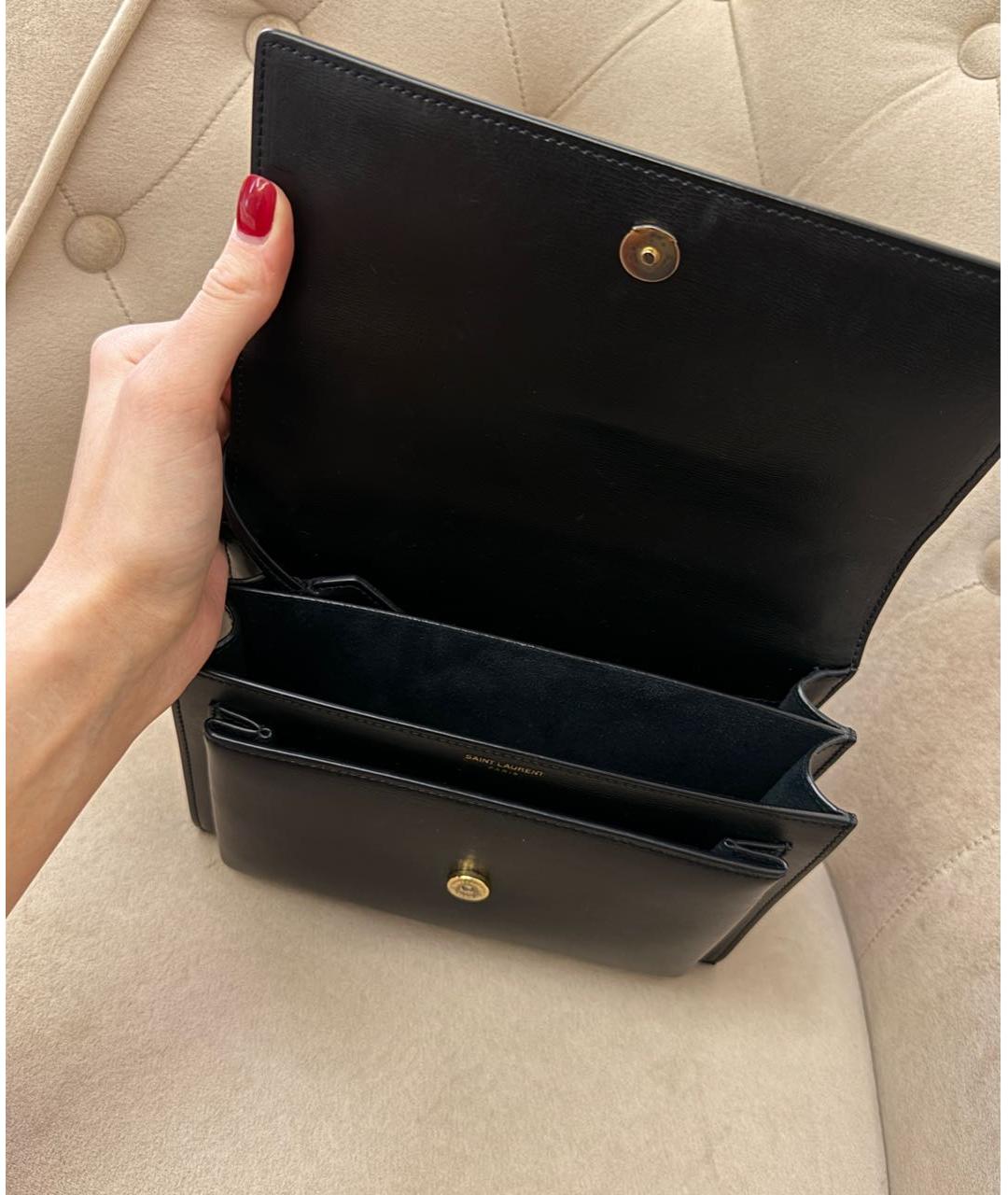 SAINT LAURENT Черная кожаная сумка через плечо, фото 4