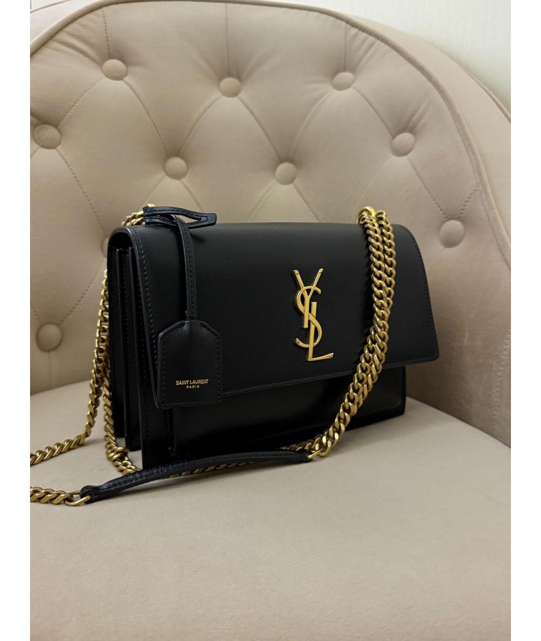 SAINT LAURENT Черная кожаная сумка через плечо, фото 2