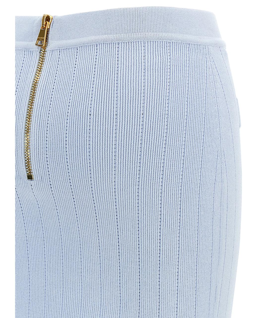 BALMAIN Голубая вискозная юбка мини, фото 4
