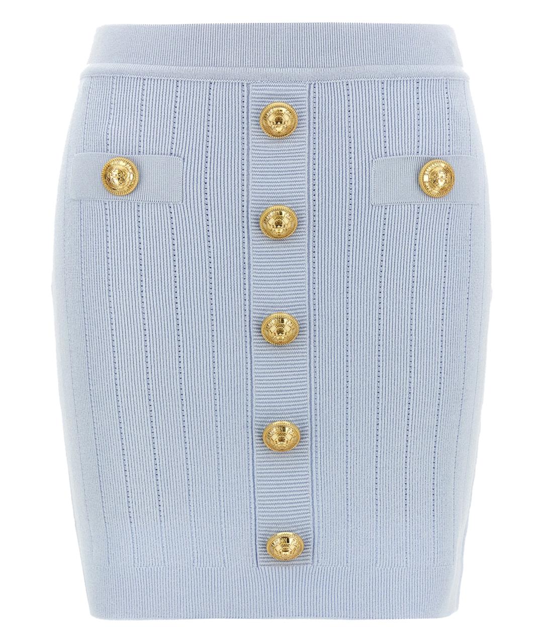 BALMAIN Голубая вискозная юбка мини, фото 1