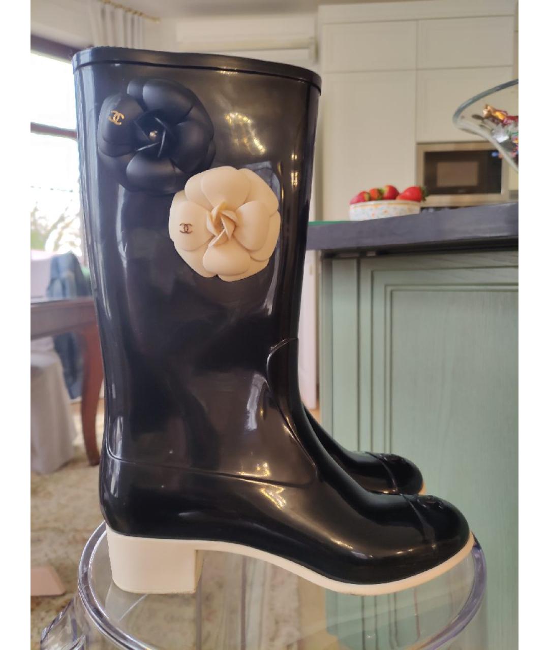 CHANEL Черные резиновые сапоги, фото 5