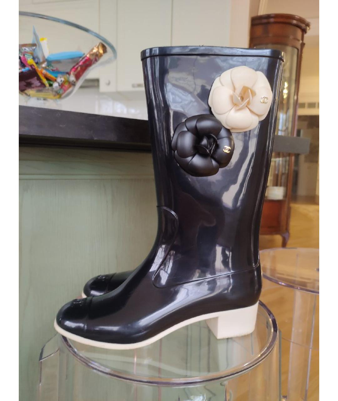 CHANEL Черные резиновые сапоги, фото 2