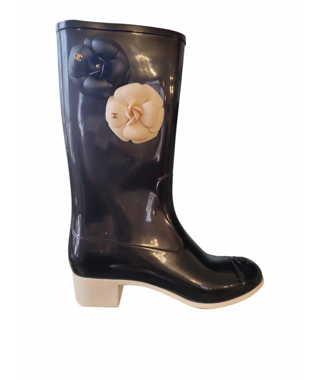 CHANEL Черные резиновые сапоги, фото 1