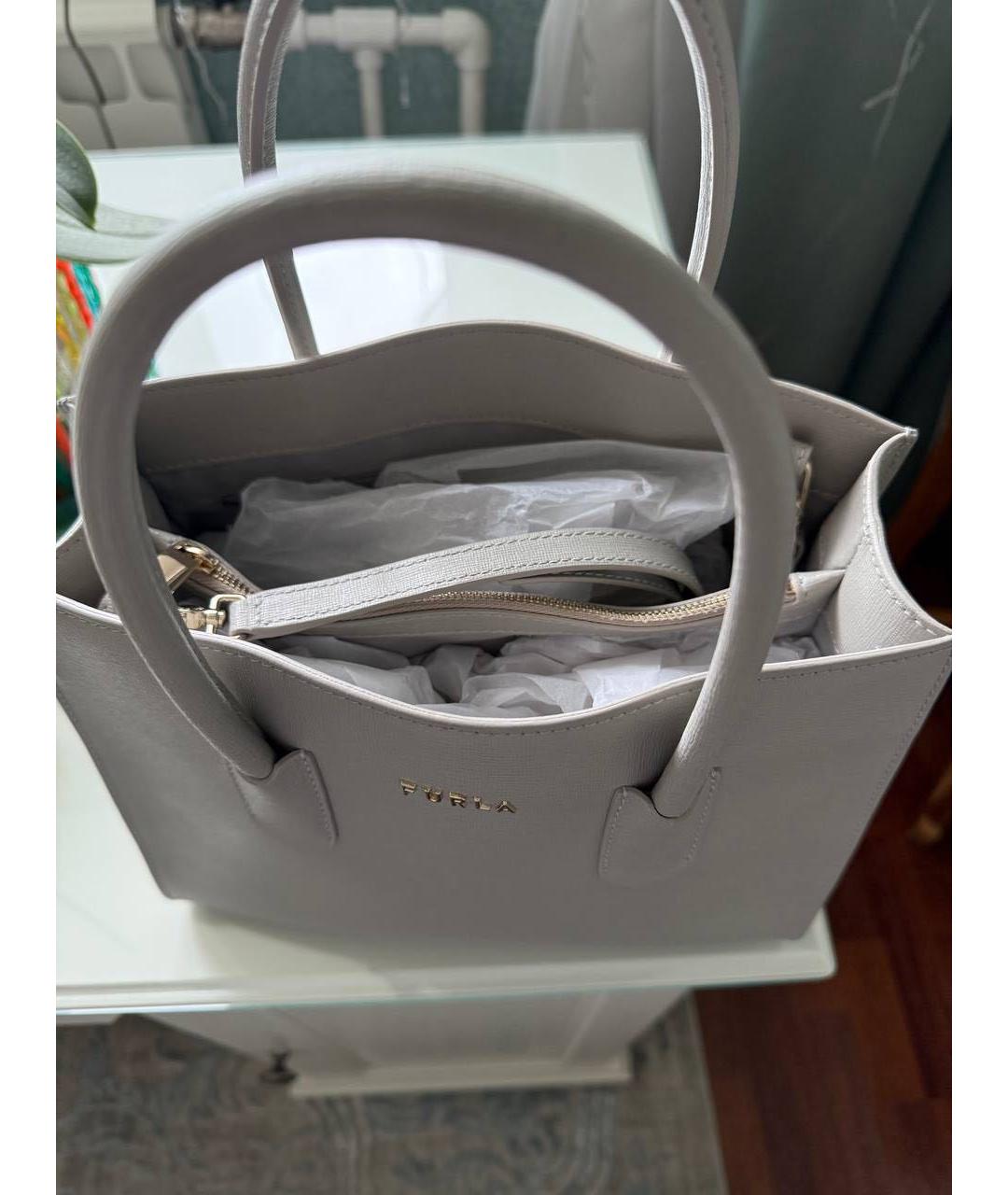 FURLA Серая кожаная сумка тоут, фото 6
