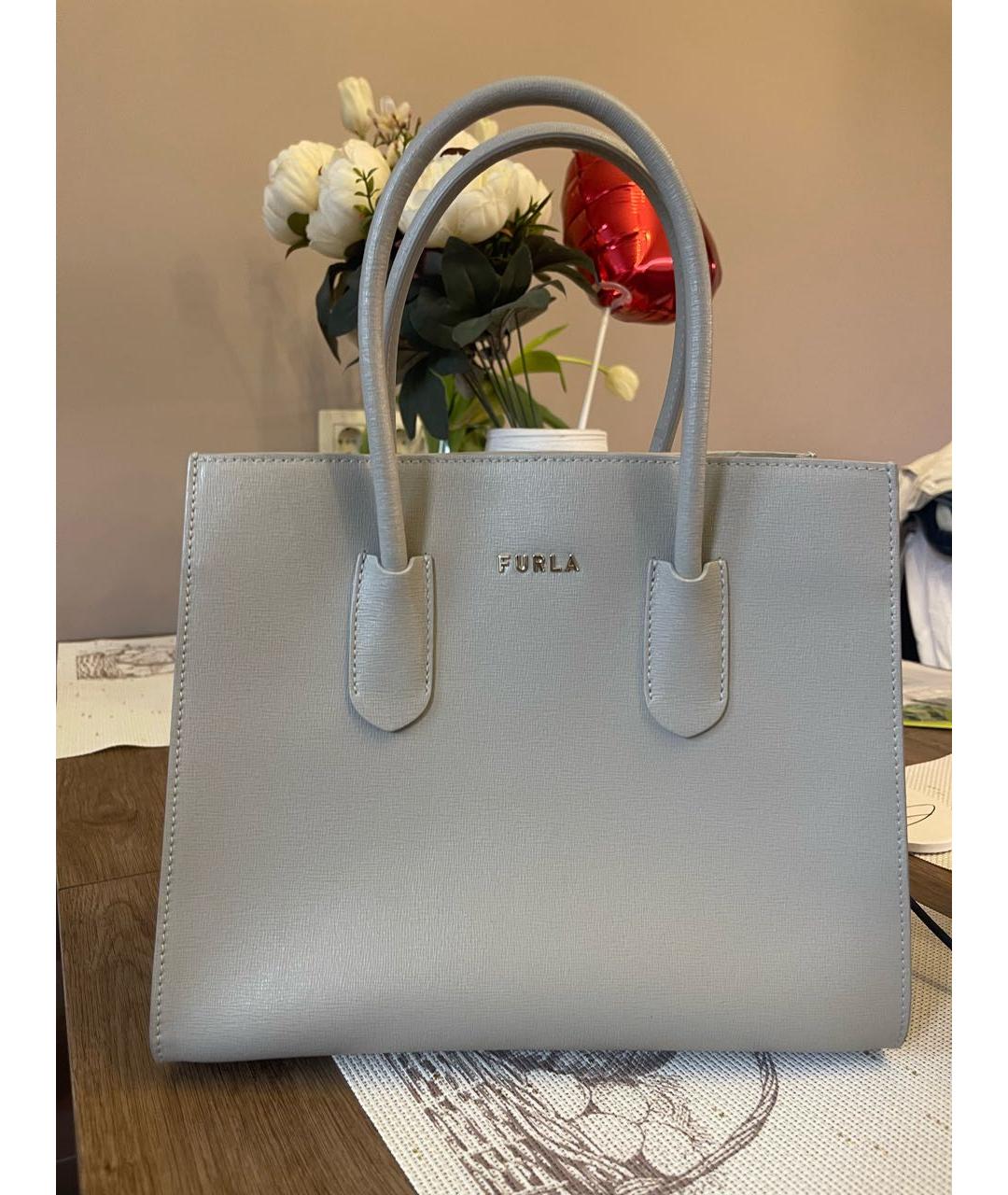 FURLA Серая кожаная сумка тоут, фото 5