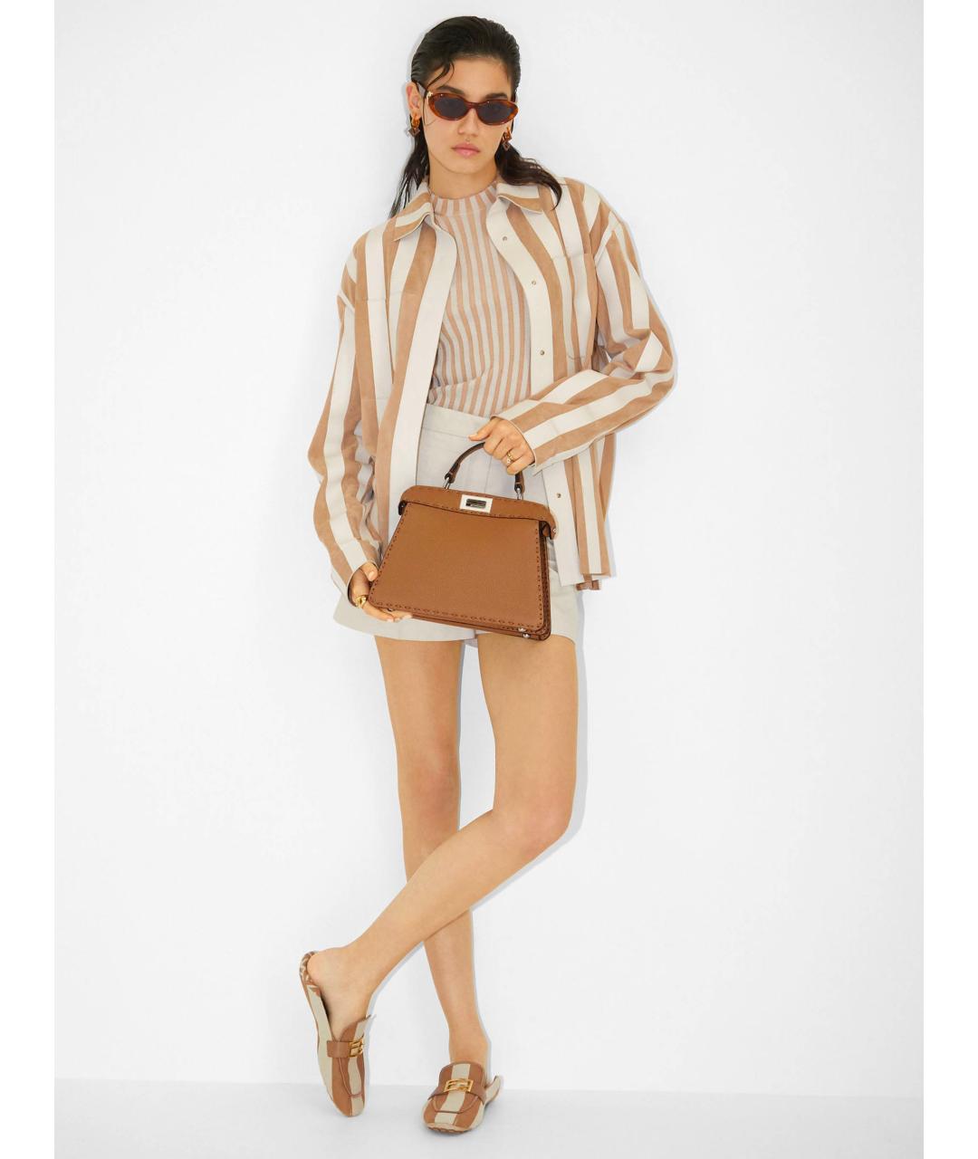 FENDI Коричневая кожаная сумка тоут, фото 2