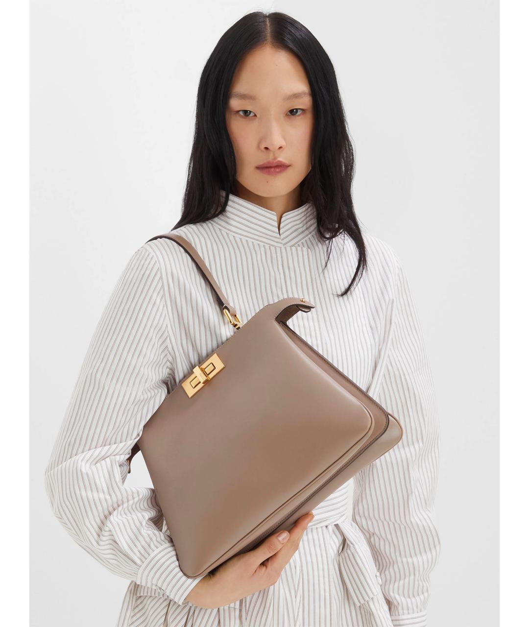 FENDI Серая кожаная сумка тоут, фото 2