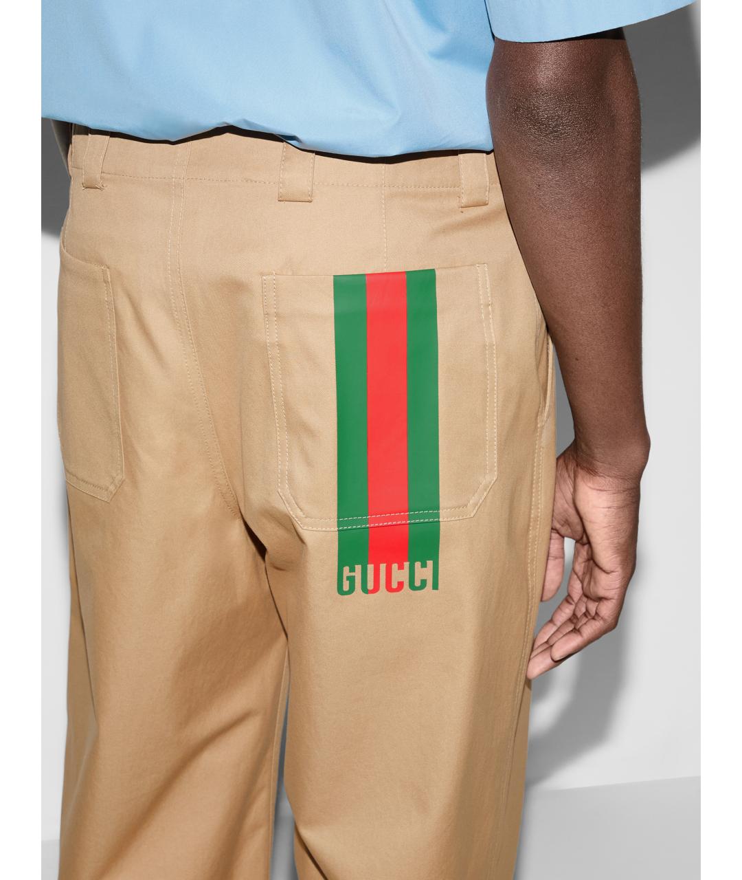 GUCCI Бежевые хлопковые повседневные брюки, фото 5