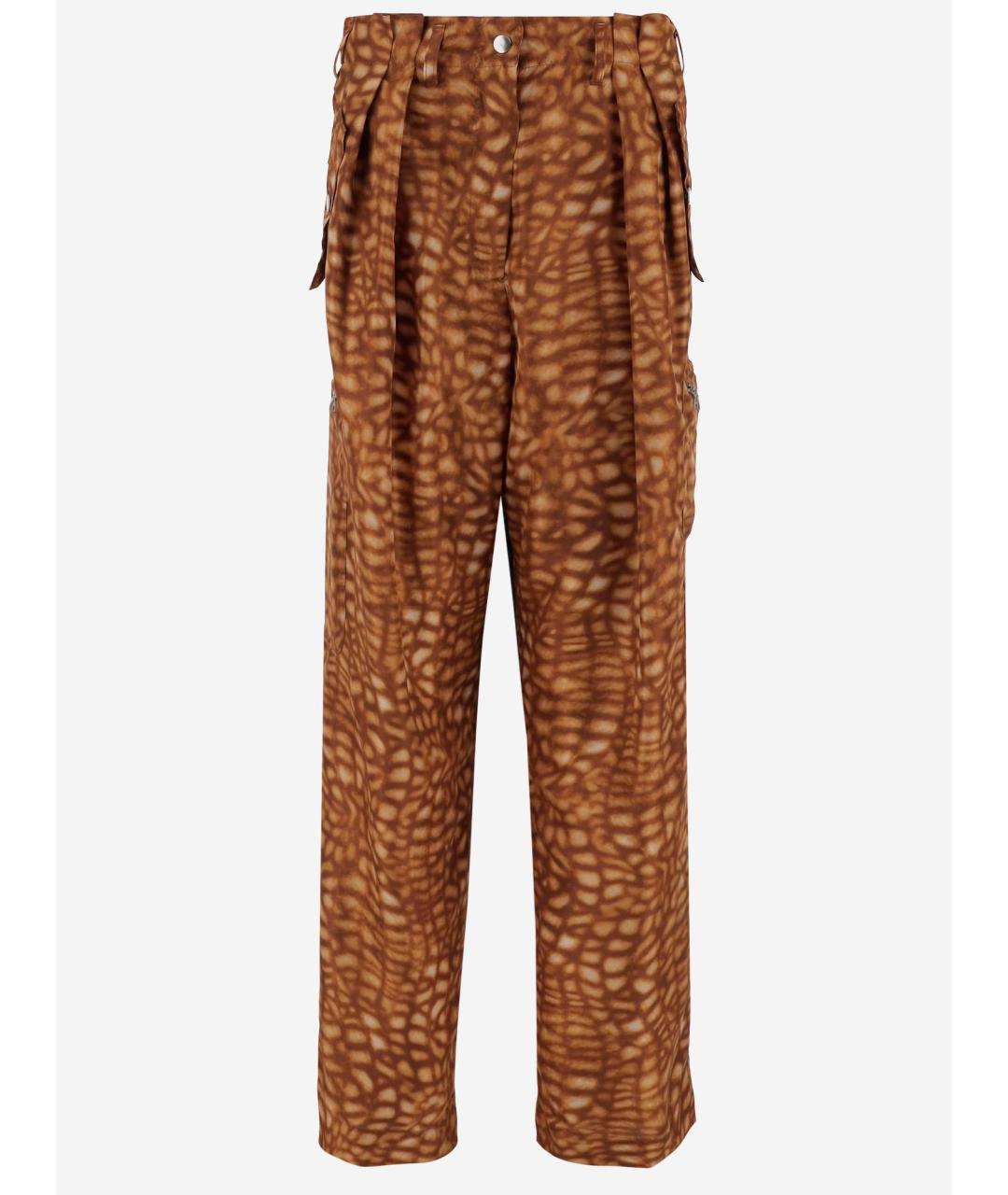 DRIES VAN NOTEN Коричневые шелковые прямые брюки, фото 3