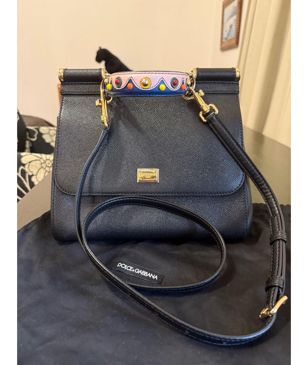DOLCE&GABBANA Черная кожаная сумка с короткими ручками, фото 7