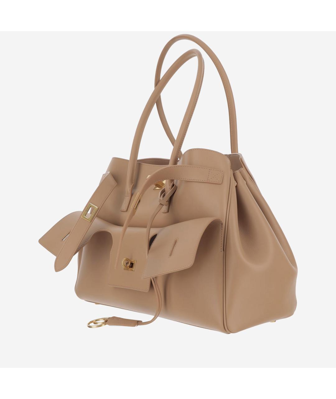 BALENCIAGA Бежевая кожаная сумка тоут, фото 3