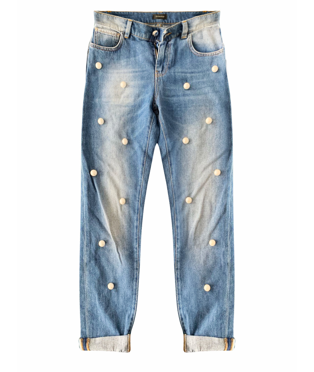 PINKO Синие хлопко-полиэстеровые прямые джинсы, фото 1