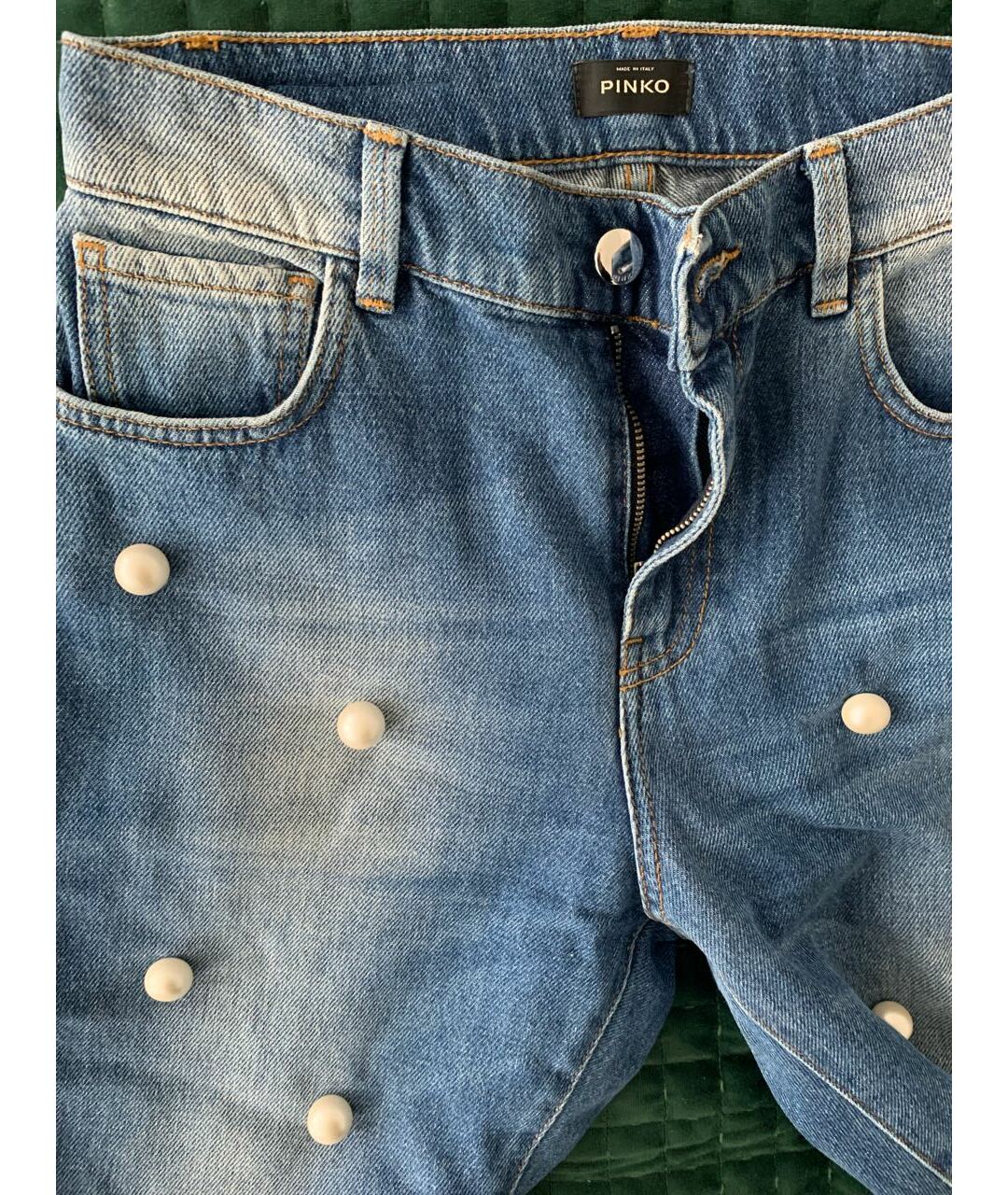 PINKO Синие хлопко-полиэстеровые прямые джинсы, фото 3