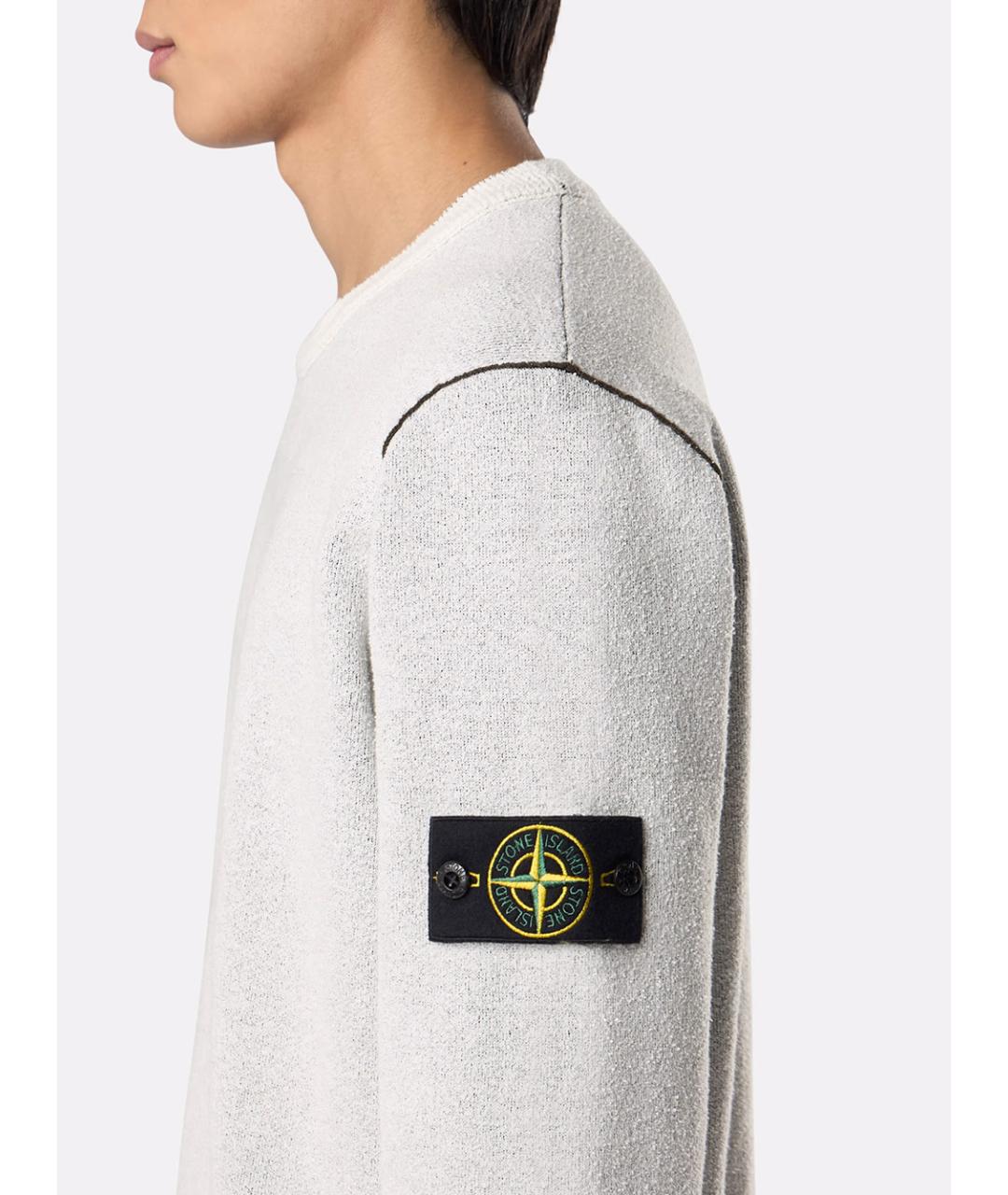 STONE ISLAND Белый хлопковый джемпер / свитер, фото 4