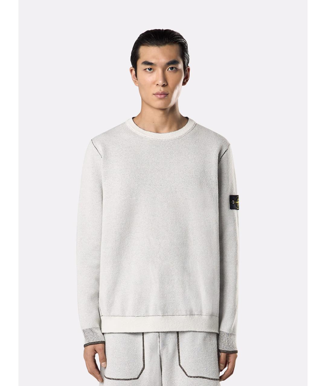 STONE ISLAND Белый хлопковый джемпер / свитер, фото 3