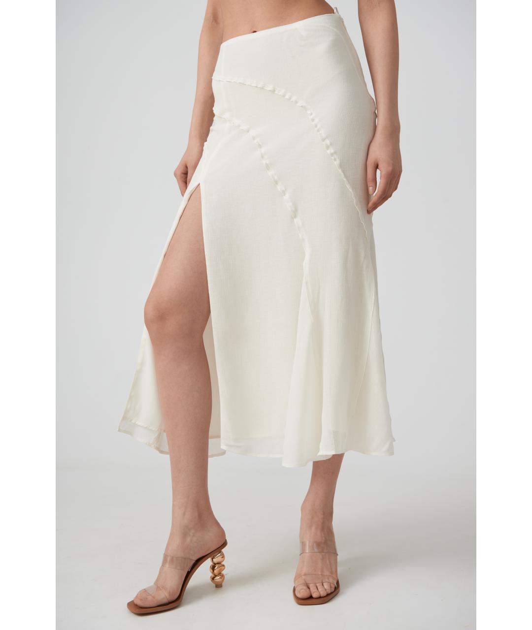 CULT GAIA Белая вискозная юбка миди, фото 3