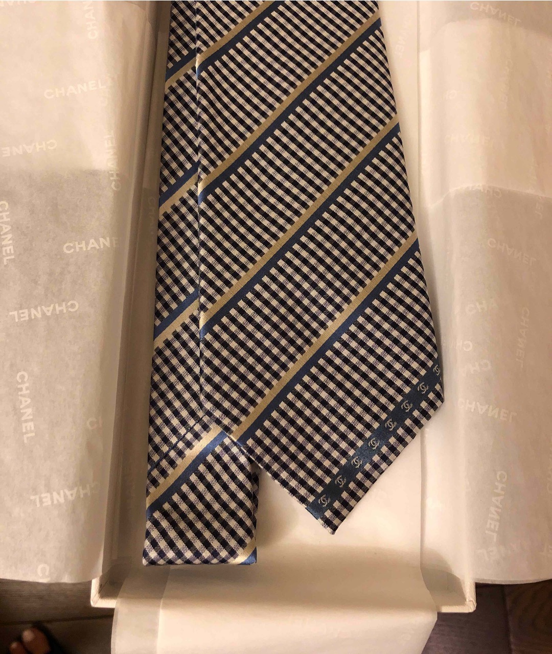 CHANEL PRE-OWNED Серый шелковый галстук, фото 2