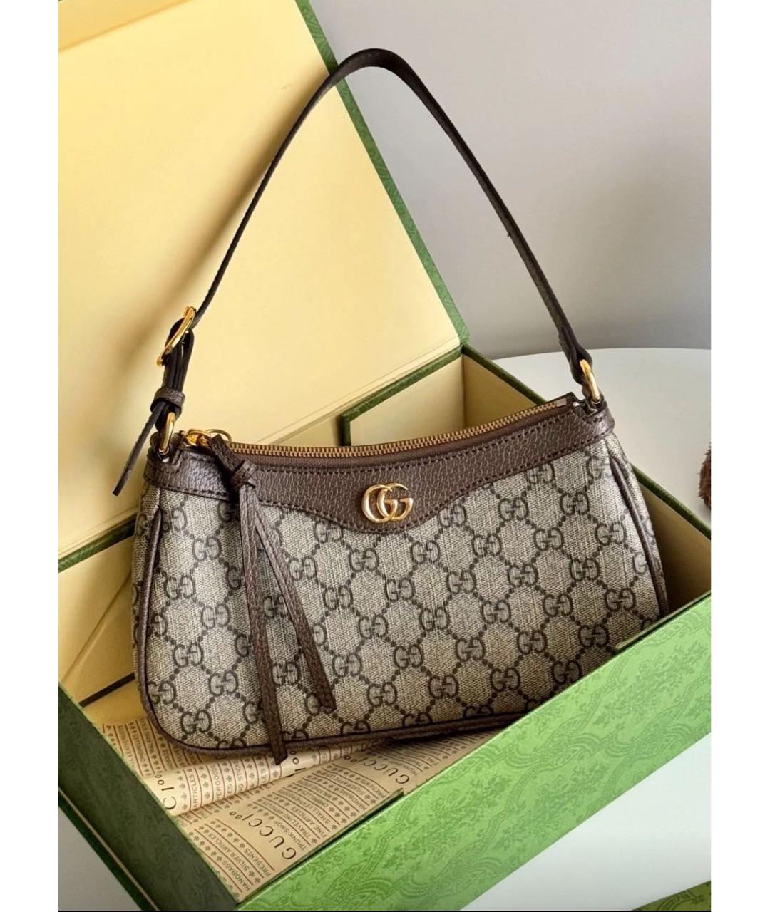 GUCCI Бежевая кожаная сумка с короткими ручками, фото 6