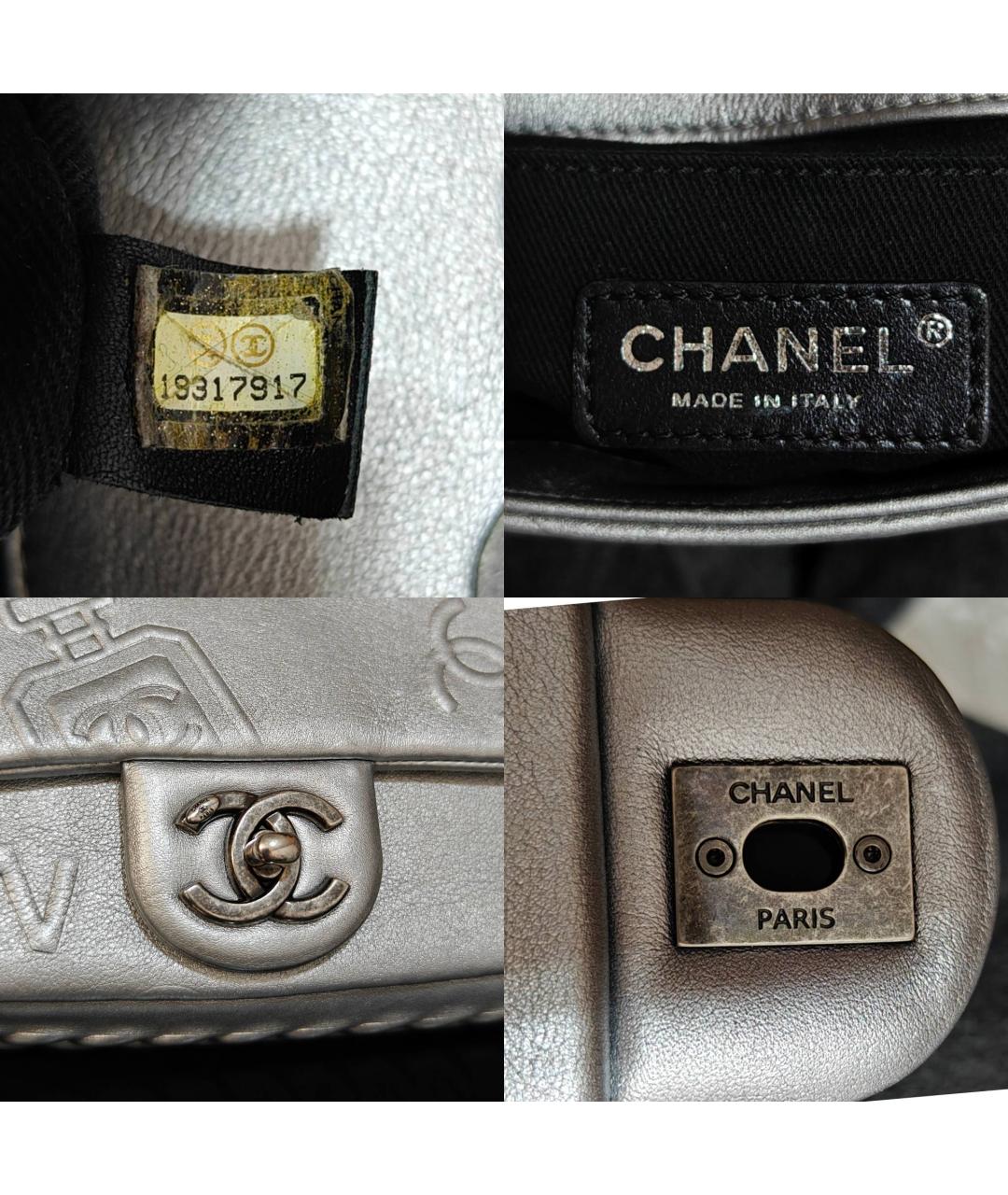 CHANEL Серебряная кожаная сумка с короткими ручками, фото 5