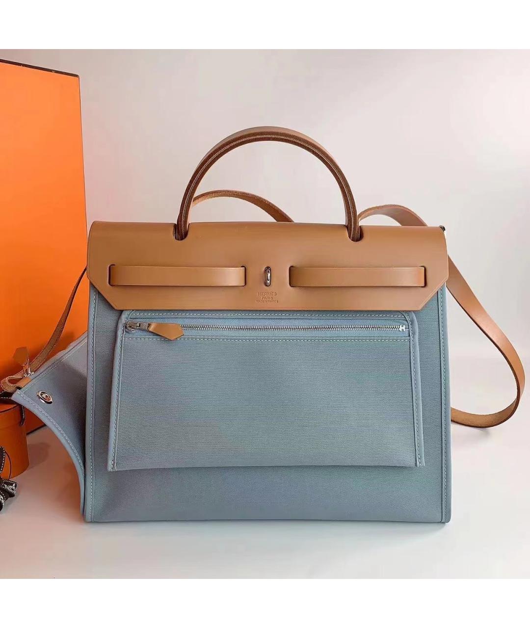 HERMES Голубая сумка с короткими ручками, фото 6