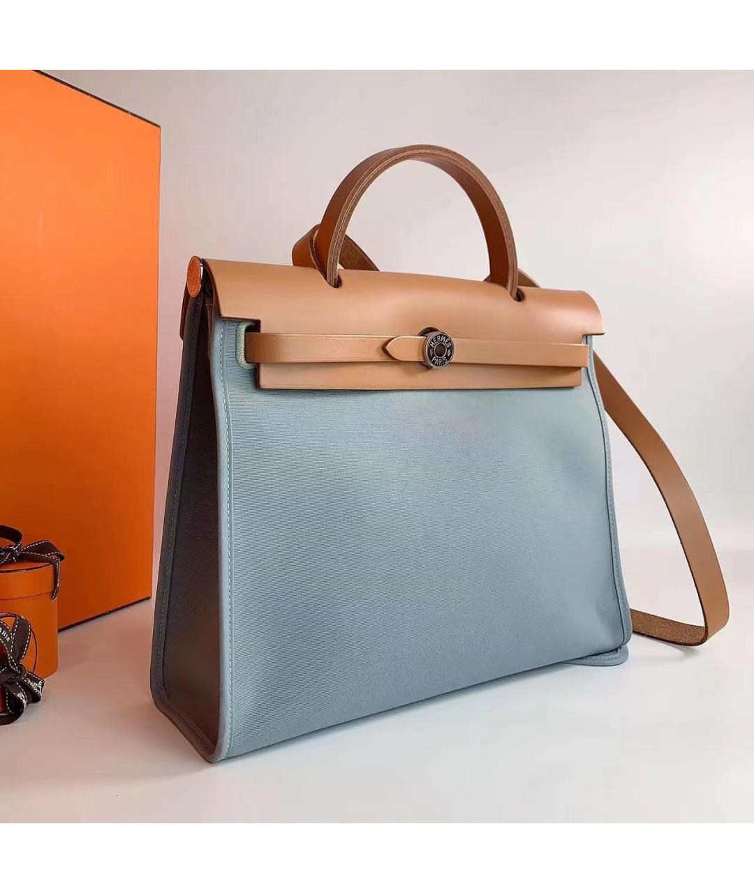 HERMES Голубая сумка с короткими ручками, фото 3