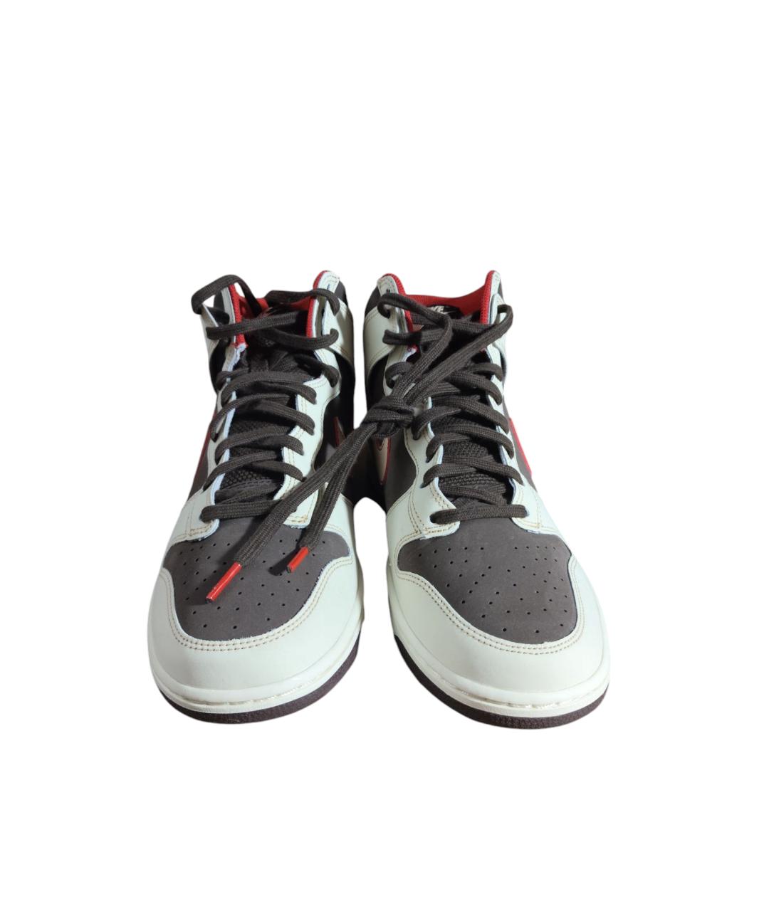 NIKE Бежевые кожаные высокие кроссовки / кеды, фото 2