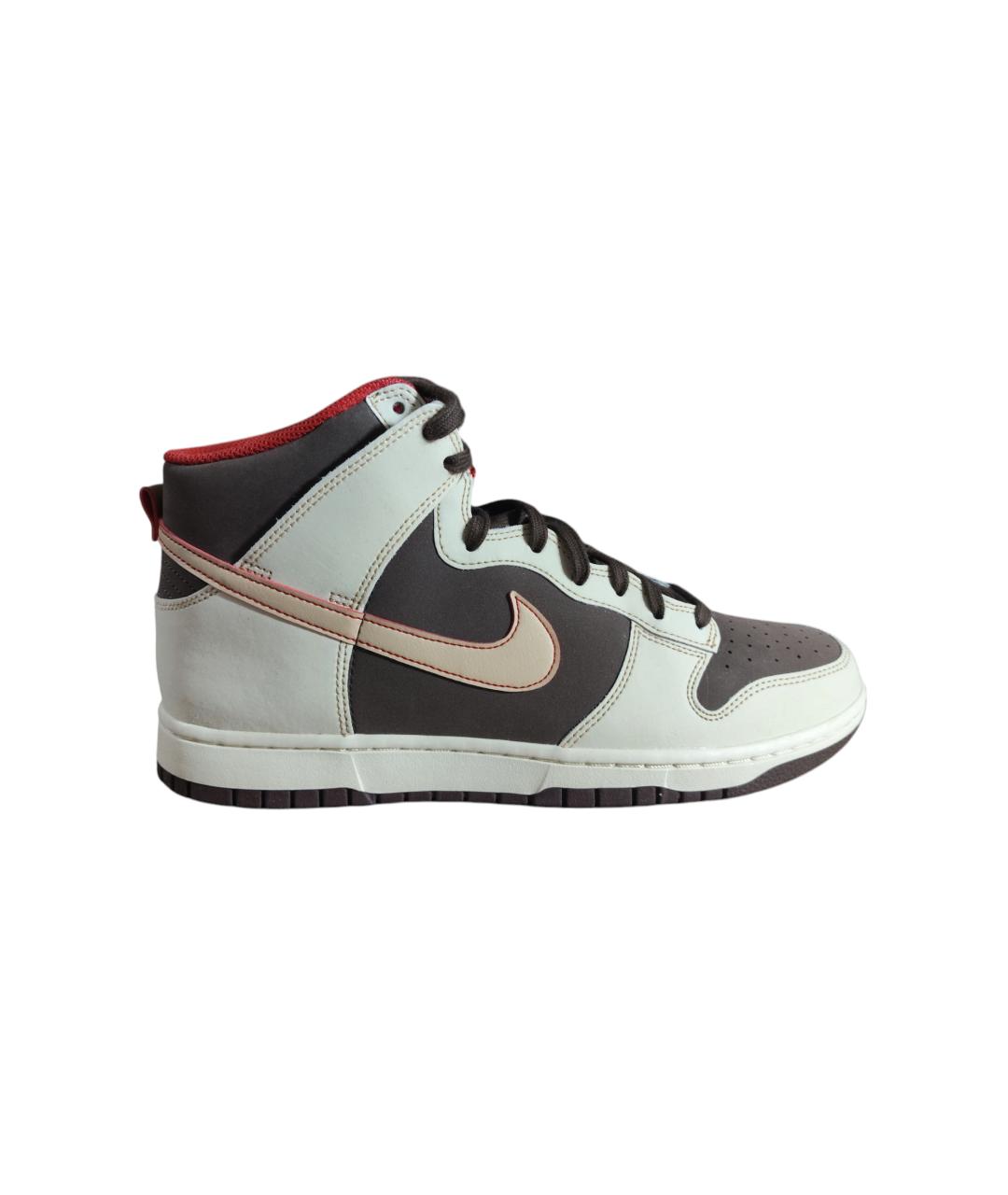 NIKE Бежевые кожаные высокие кроссовки / кеды, фото 1