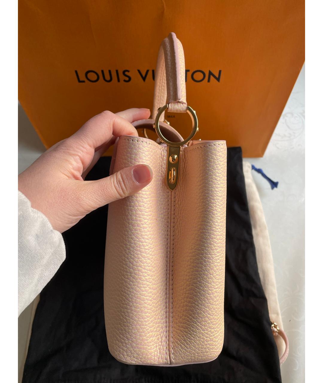 LOUIS VUITTON Бежевая кожаная сумка с короткими ручками, фото 5