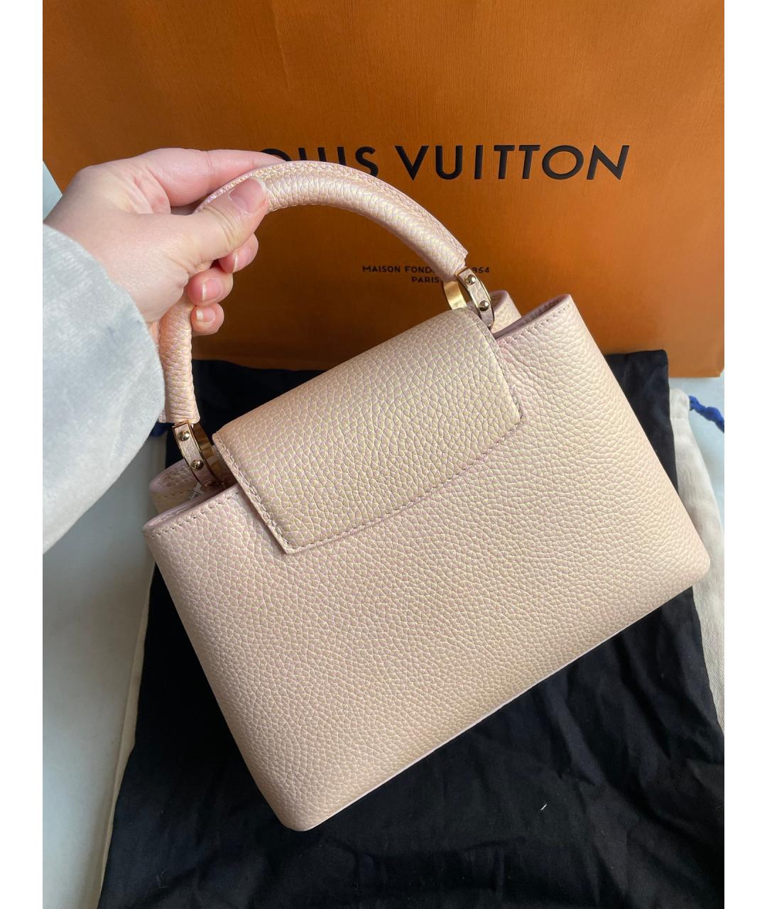 LOUIS VUITTON Бежевая кожаная сумка с короткими ручками, фото 3