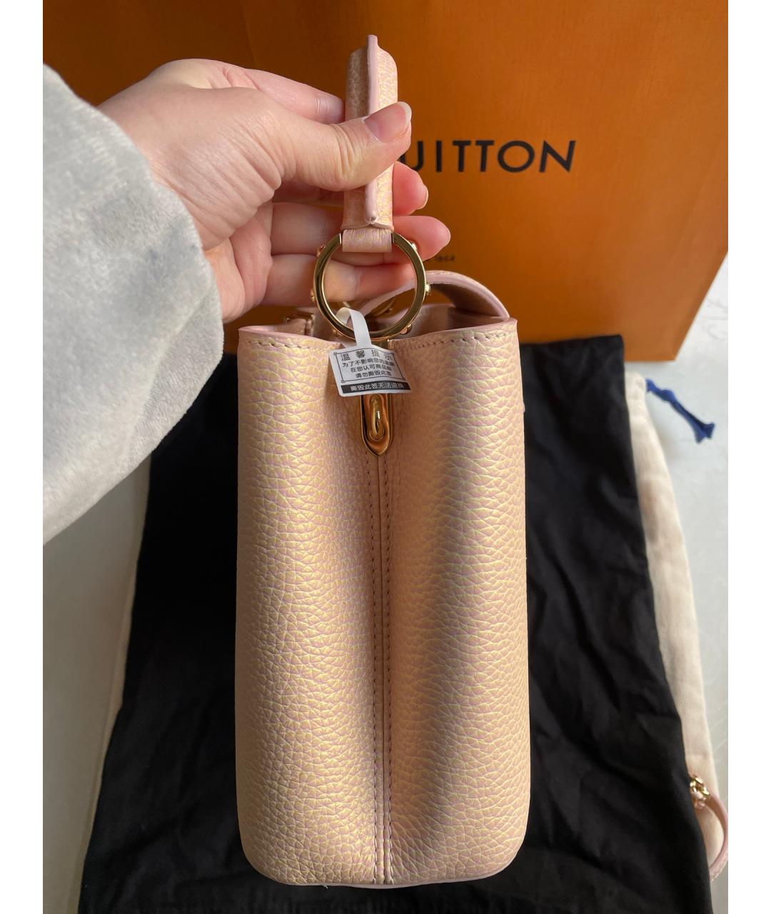 LOUIS VUITTON Бежевая кожаная сумка с короткими ручками, фото 4