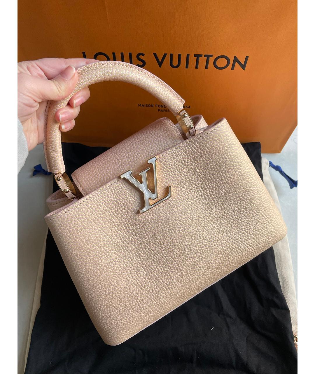 LOUIS VUITTON Бежевая кожаная сумка с короткими ручками, фото 2