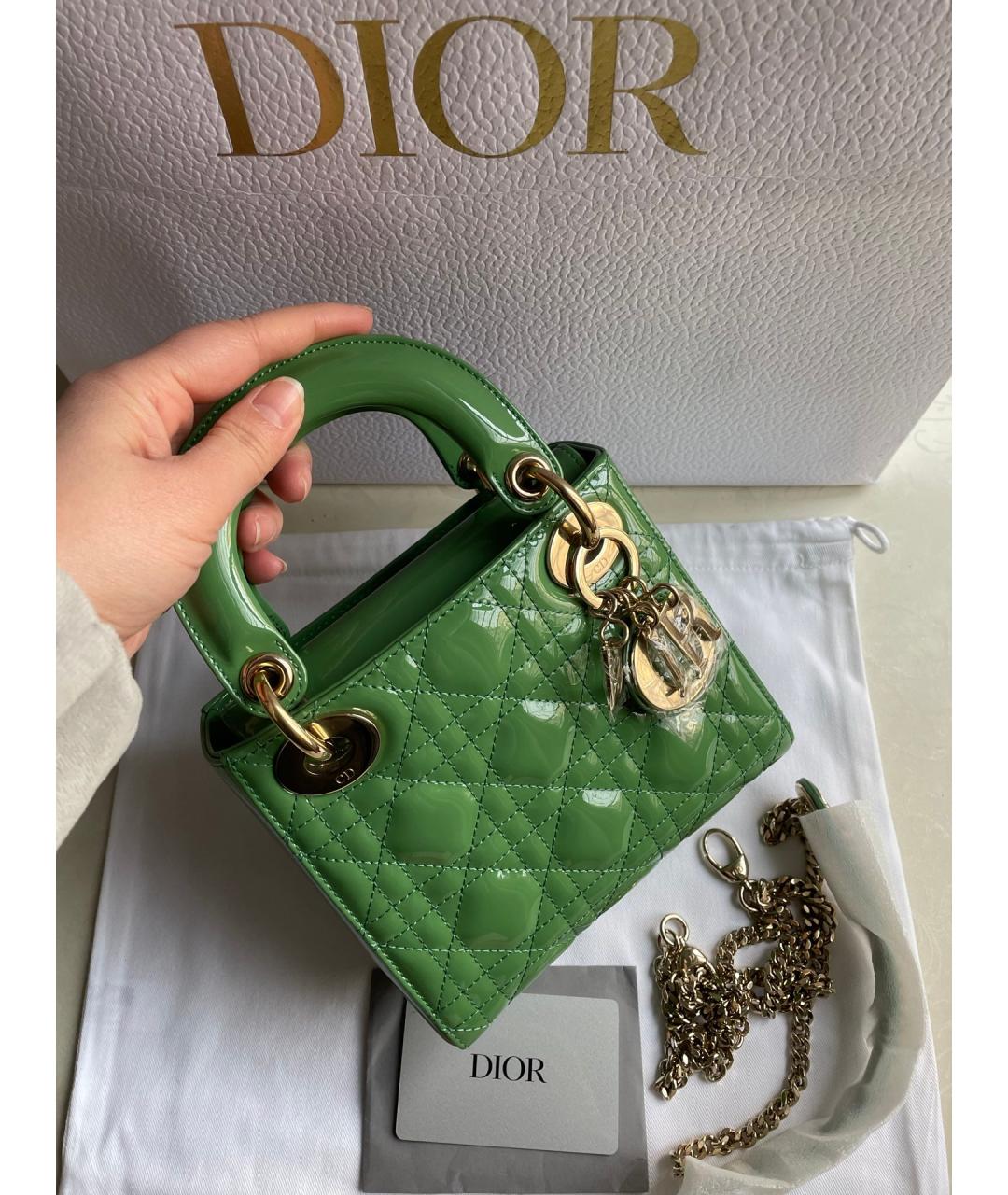 CHRISTIAN DIOR Зеленая кожаная сумка с короткими ручками, фото 2