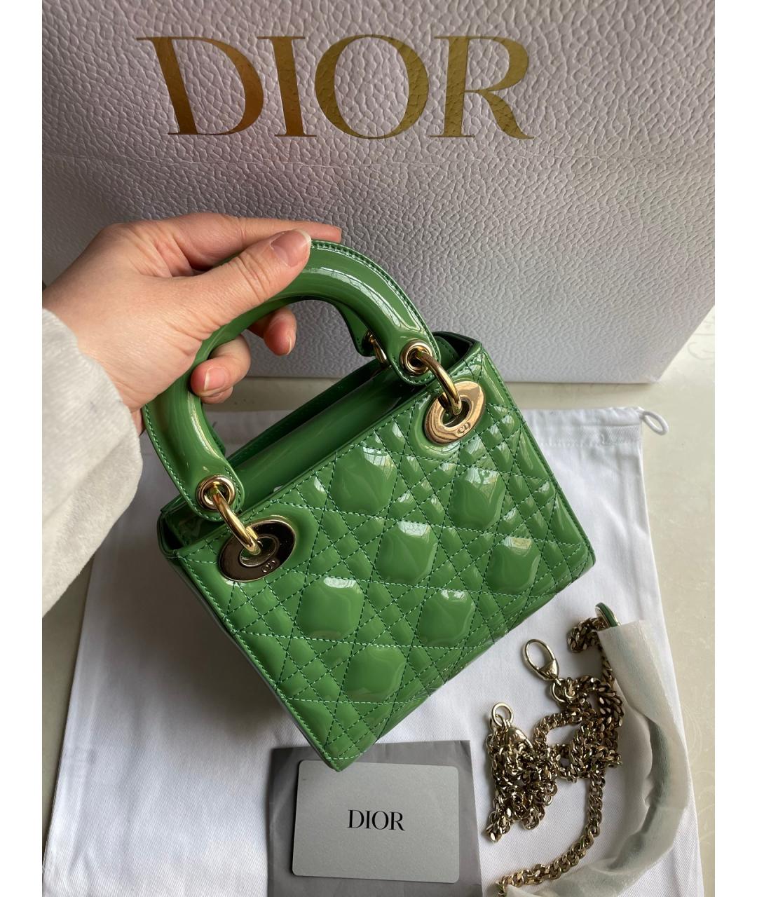 CHRISTIAN DIOR Зеленая кожаная сумка с короткими ручками, фото 3