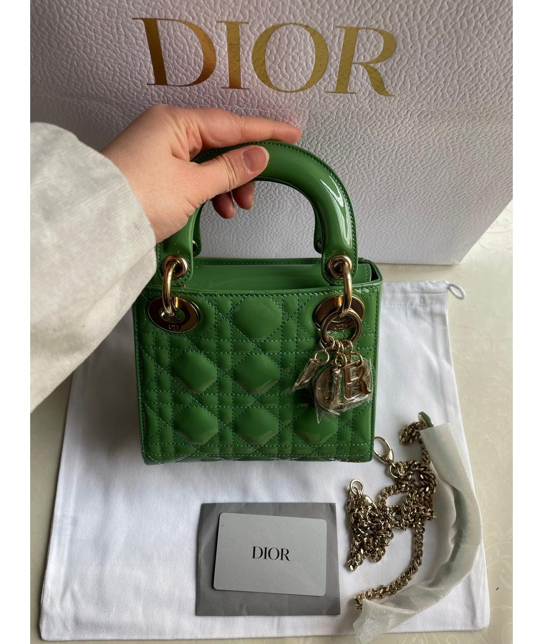 CHRISTIAN DIOR Зеленая кожаная сумка с короткими ручками, фото 7