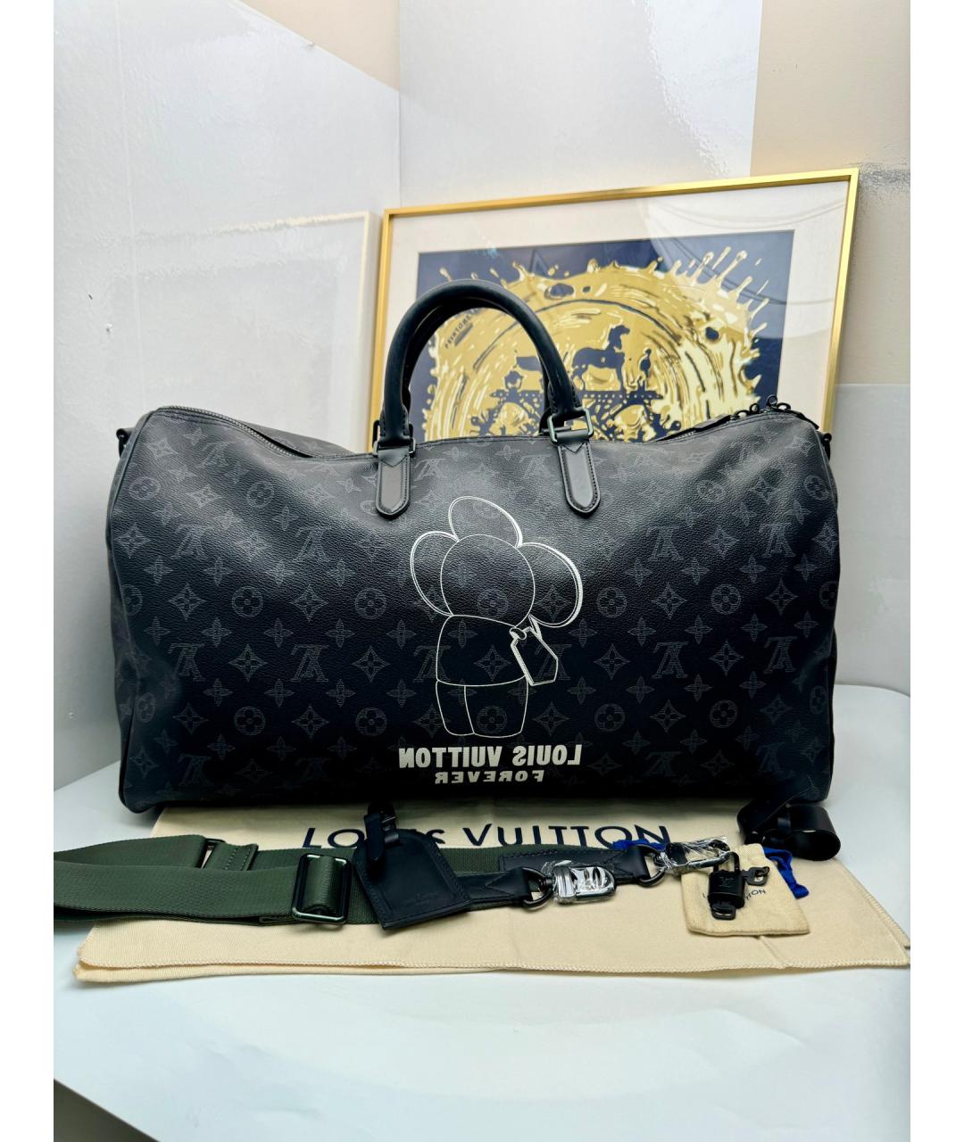 LOUIS VUITTON Черная кожаная дорожная/спортивная сумка, фото 2