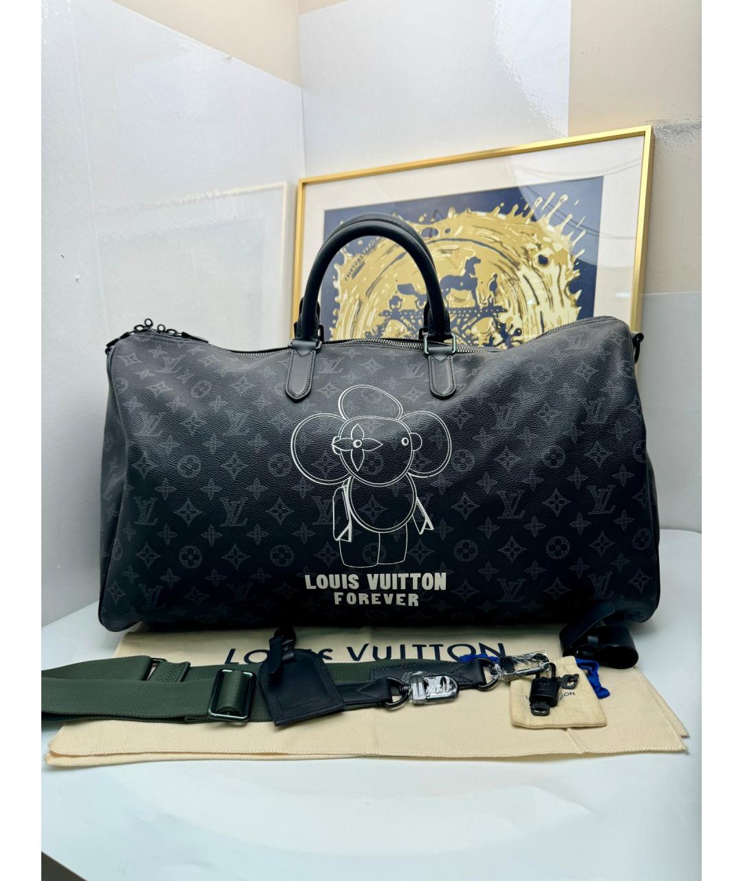 LOUIS VUITTON Черная кожаная дорожная/спортивная сумка, фото 3