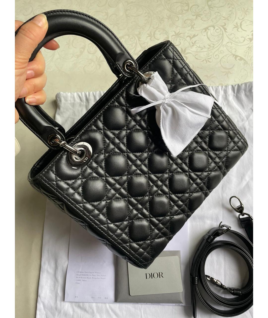 CHRISTIAN DIOR Черная кожаная сумка с короткими ручками, фото 2