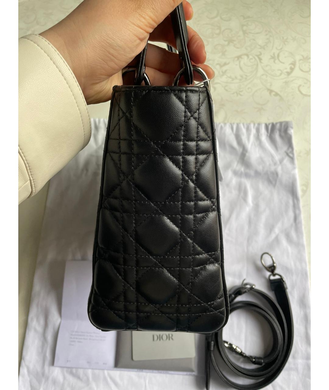 CHRISTIAN DIOR Черная кожаная сумка с короткими ручками, фото 5