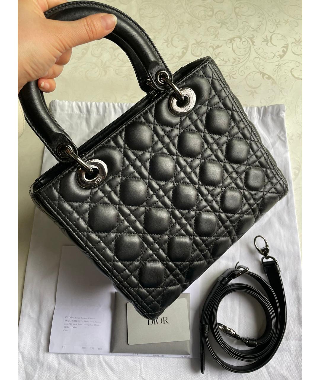 CHRISTIAN DIOR Черная кожаная сумка с короткими ручками, фото 3