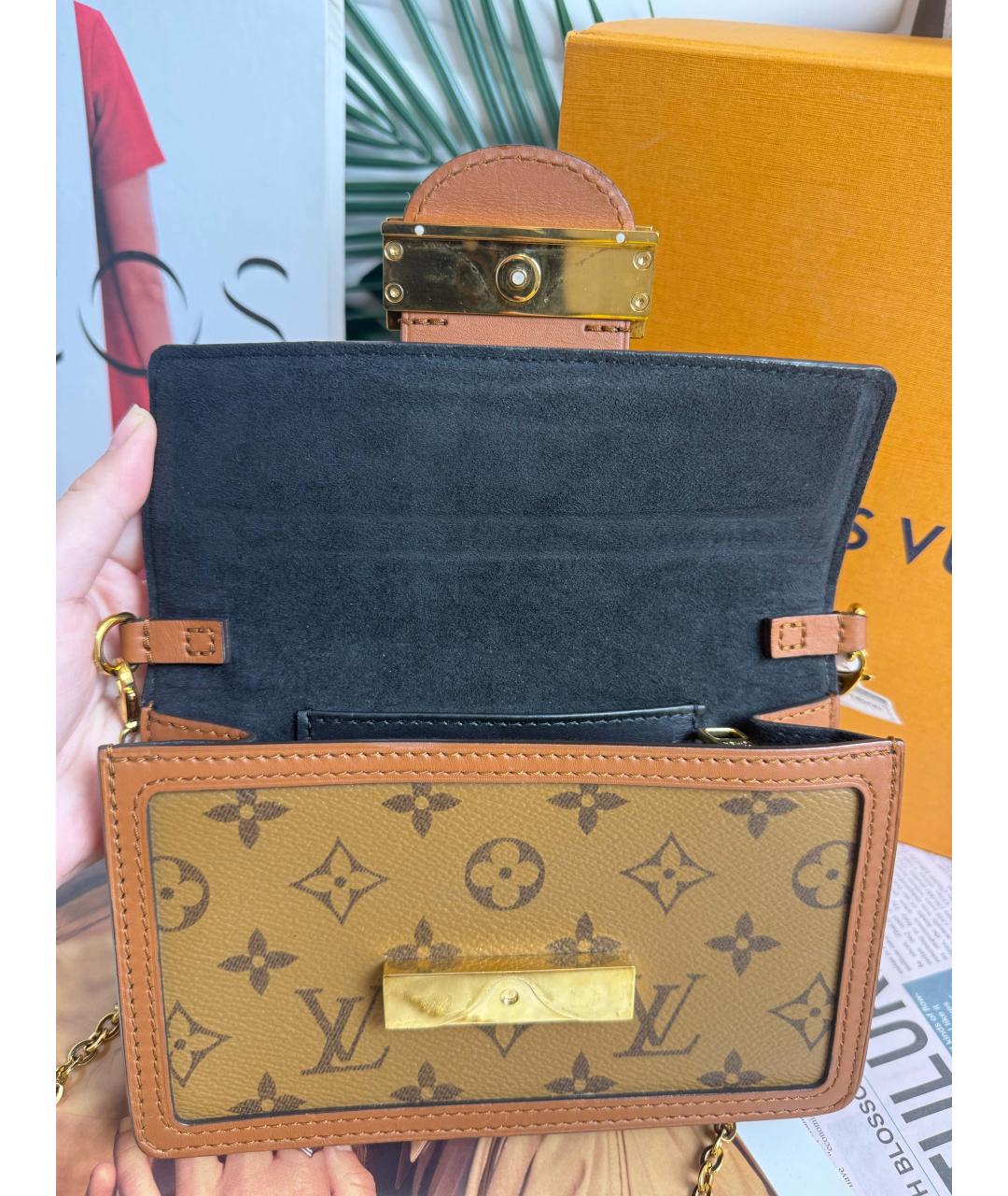 LOUIS VUITTON Коричневая кожаная сумка с короткими ручками, фото 4