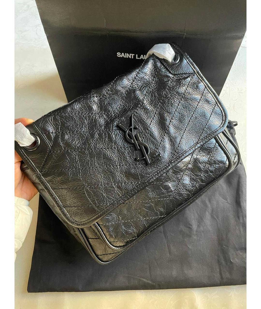 SAINT LAURENT Черная кожаная сумка через плечо, фото 2