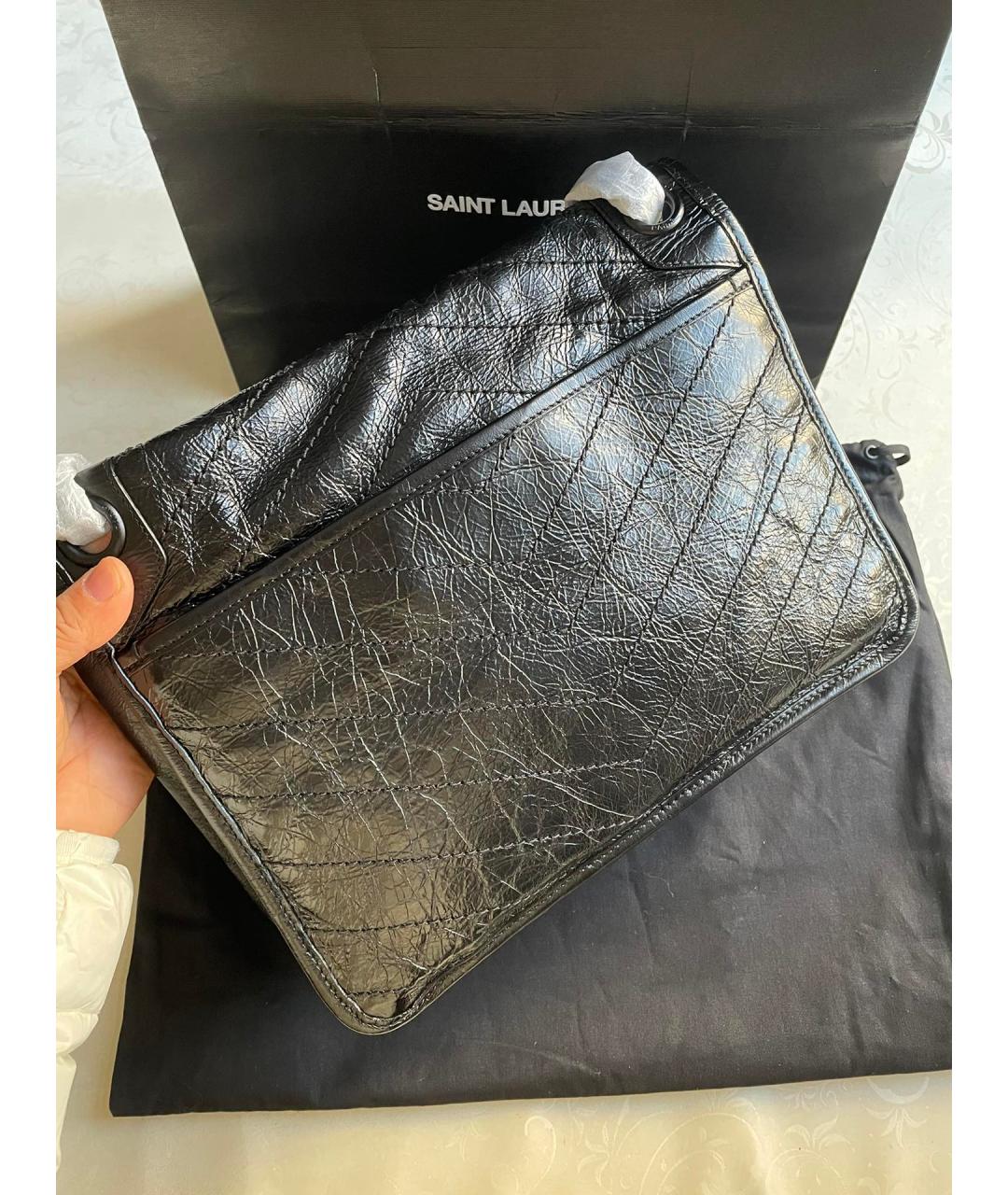 SAINT LAURENT Черная кожаная сумка через плечо, фото 3