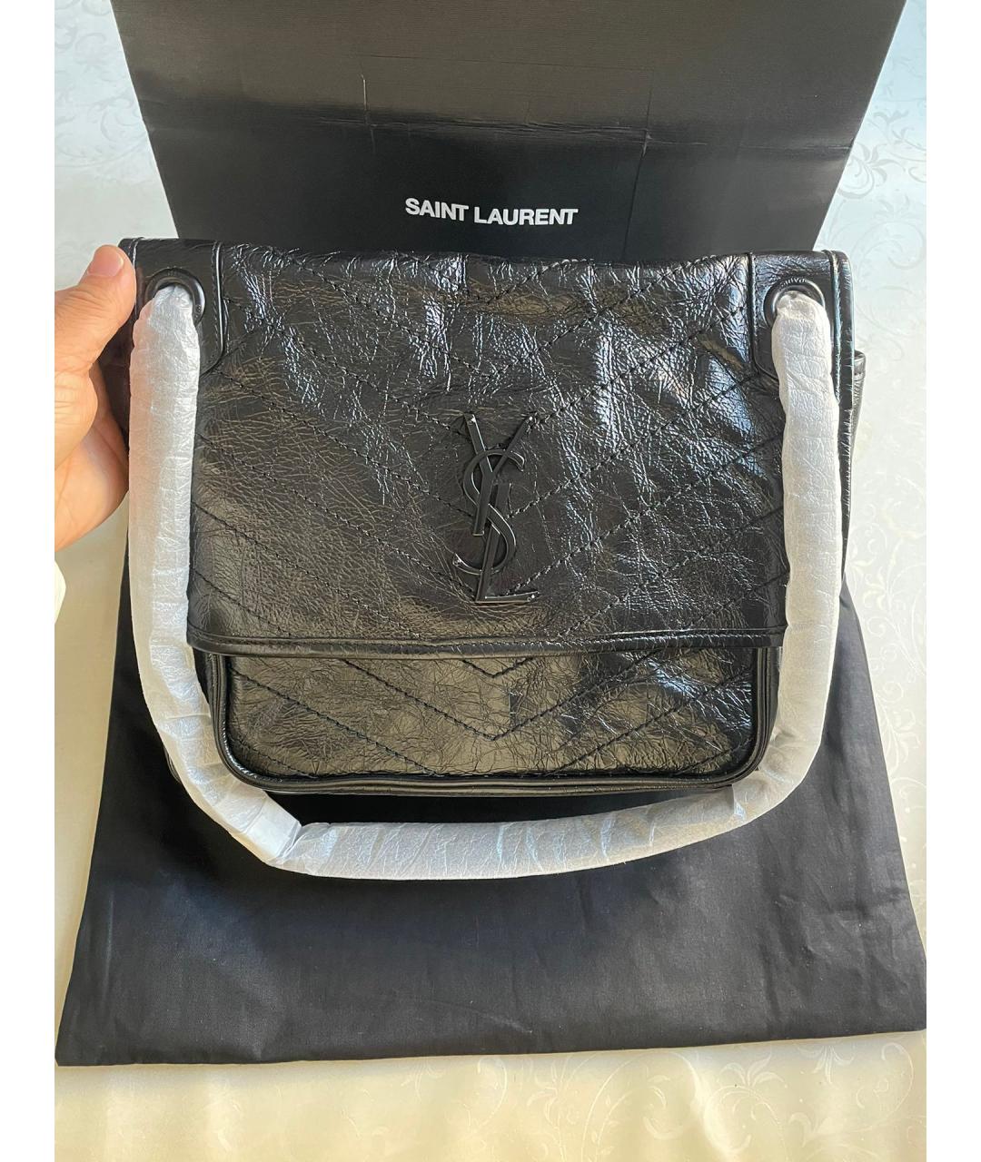 SAINT LAURENT Черная кожаная сумка через плечо, фото 7